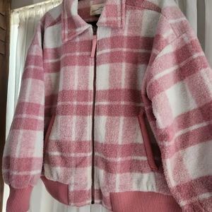 Pink Plaid thick zip up jacket